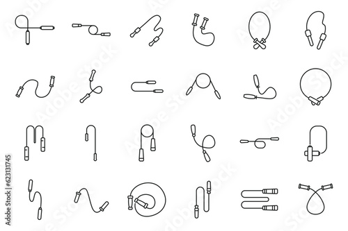 Jump rope icons set outline vector. Body fitness. Sport game