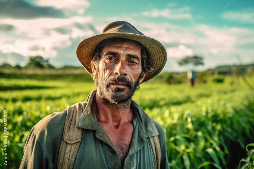 Modern farmer working with his crops - Illustration created with generative ai