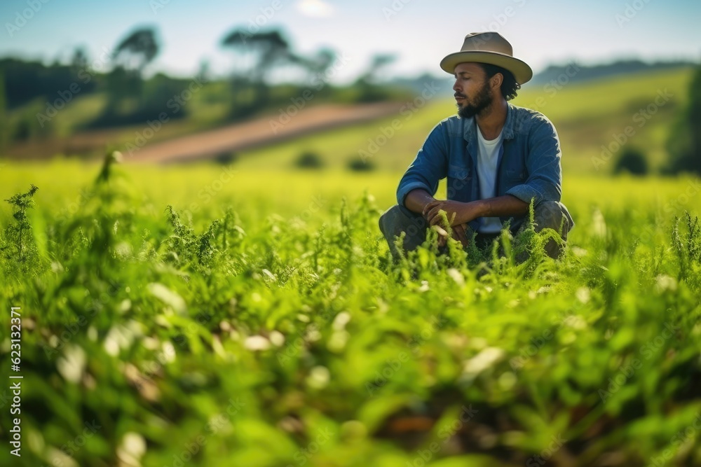 Modern farmer working with his crops - Illustration created with generative ai Modern farmer working with his crops - Illustration created with generative ai