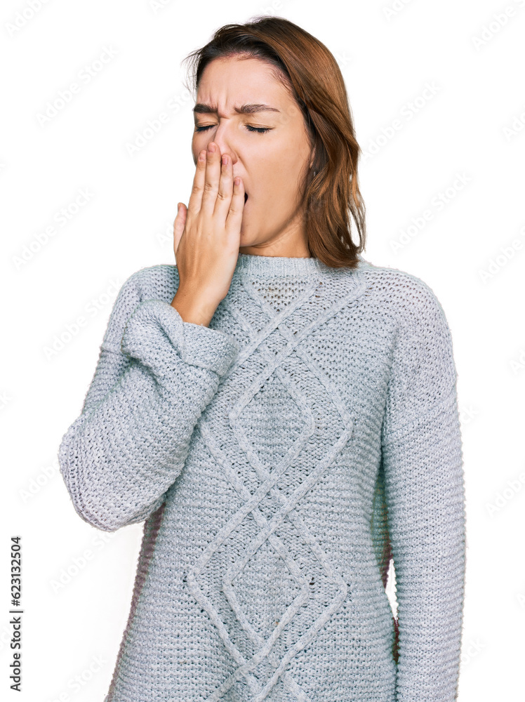 Young caucasian girl wearing casual clothes bored yawning tired covering mouth with hand. restless and sleepiness. Young caucasian girl wearing casual clothes bored yawning tired covering mouth with hand. restless and sleepiness.