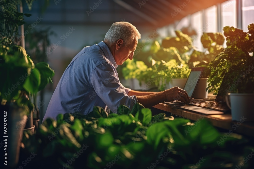 Modern farmer working with his crops - Illustration created with generative ai Modern farmer working with his crops - Illustration created with generative ai