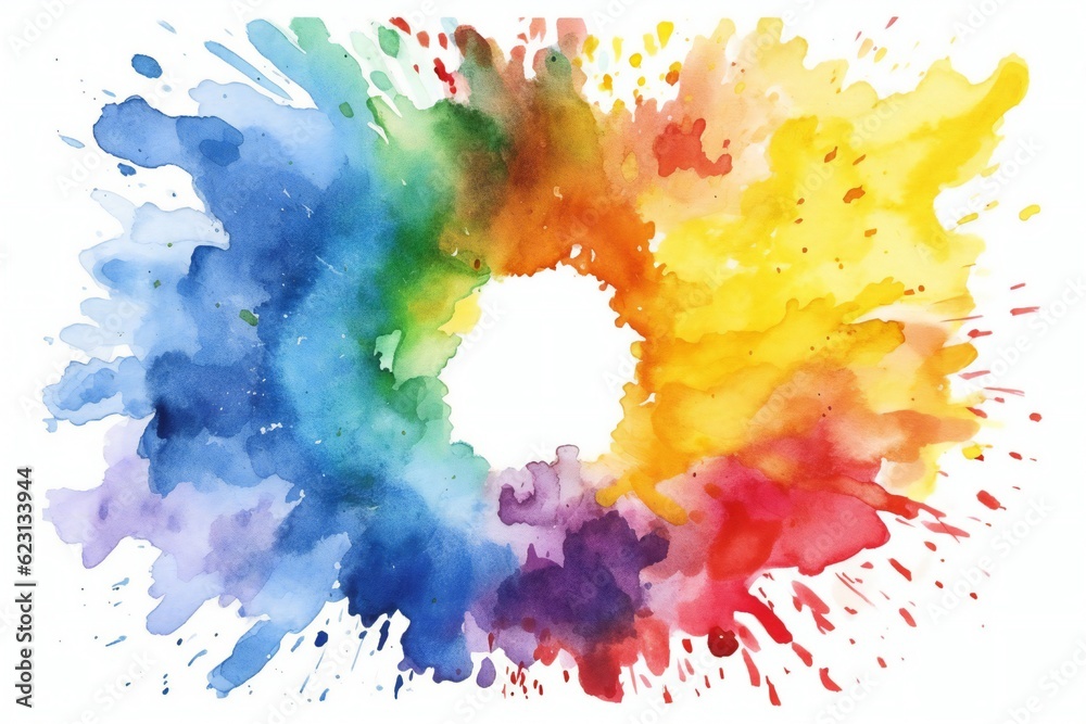 Watercolor design element with rainbow colors on white background Generative AI