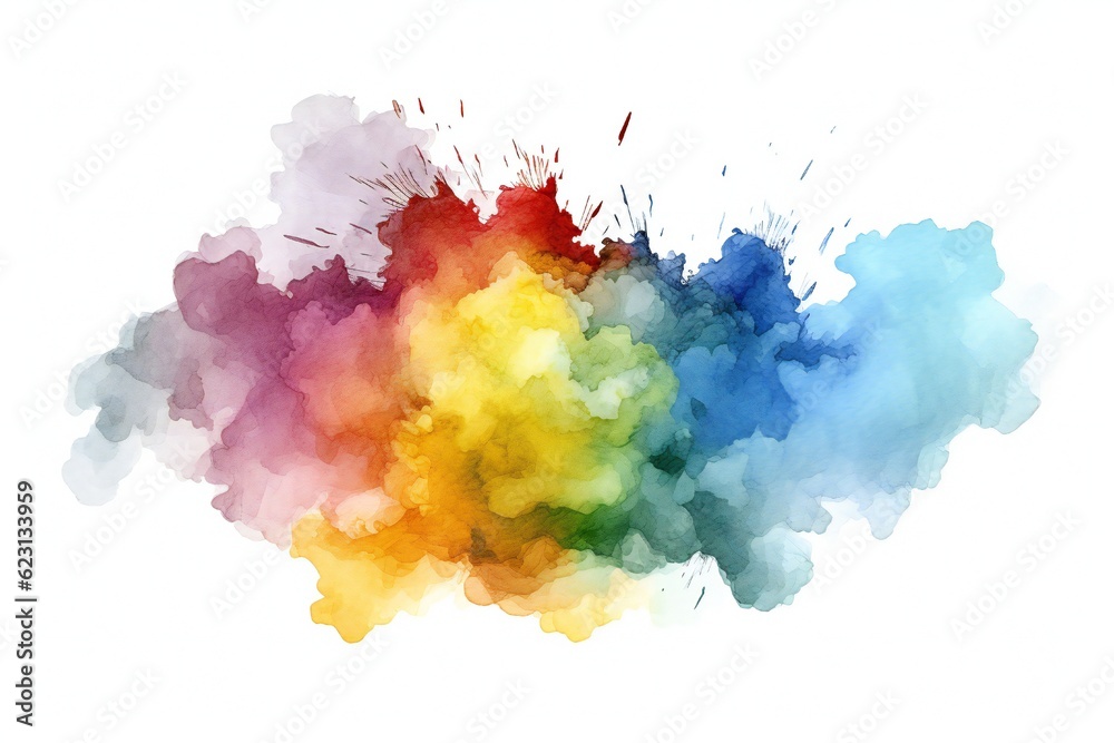 Watercolor design element with rainbow colors on white background Generative AI