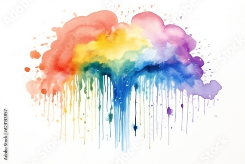 Watercolor design element with rainbow colors on white background Generative AI