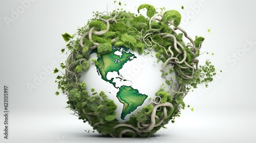 Earth sorrunded by green thickets photo realistic illustration - Generative AI. photo