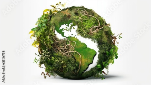 Earth sorrunded by green thickets photo realistic illustration - Generative AI. photo