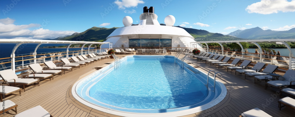Luxury pool at cruise ship at summer vacation.
