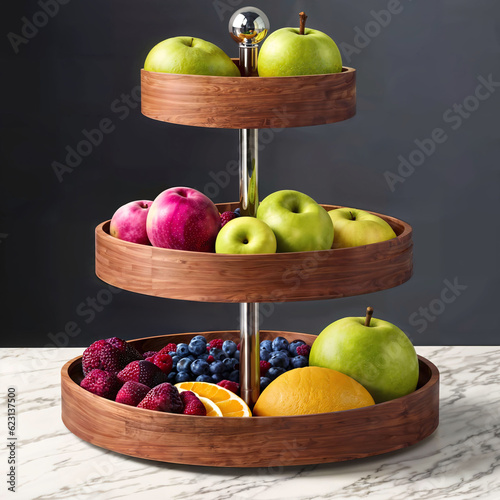 fruit tray 3tier on table at kitchen room, generative AI