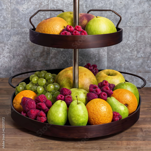 fruit tray 3tier on table at kitchen room, generative AI photo