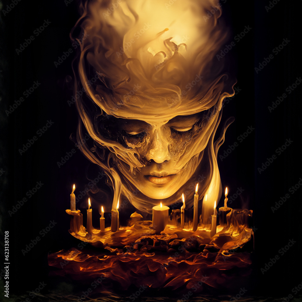 ritual skull with fire