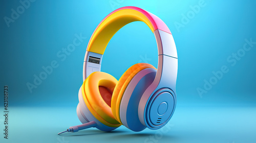 Headphones with microphone on color backgroundo. Generative Ai photo