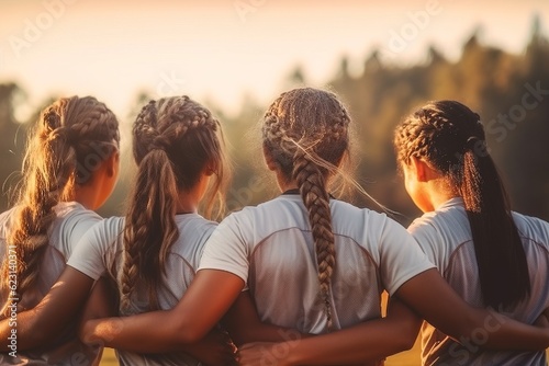 Portrait of teenager girls sport team. Solidarity and team spirit.