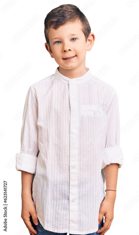 Cute blond kid wearing elegant shirt with a happy and cool smile on face. lucky person. Cute blond kid wearing elegant shirt with a happy and cool smile on face. lucky person.
