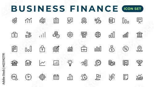 Business and Finance line icons set. Businessman outline icons collection. Money, investment, teamwork, meeting, partnership, meeting, work success.Outline icon .