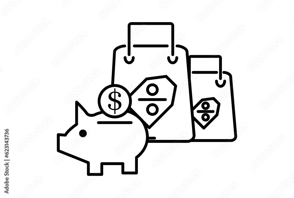 Fototapeta premium A piggy bank e-commerce icon art flat shopping symbol online store black sign artwork