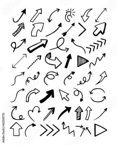 Set of hand drawn arrows, elements for presentation. Vector Illustration
