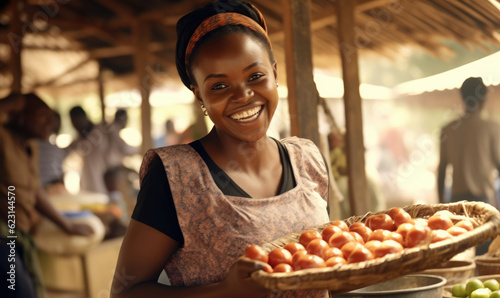 African woman street vendor selling vegetables in her spot