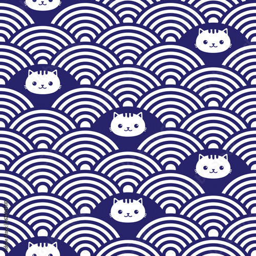 Cat wave Japanese style background vector art