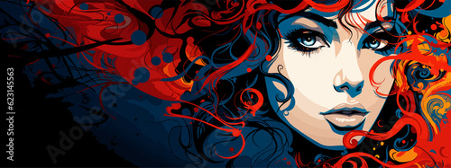 Expressive material vector banners  featuring strong  militant female faces. Harmonized with abstract backgrounds. Ample text space. Ideal for web use.