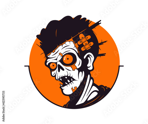 Zombie head with blood on his face. Halloween vector mascot illustration