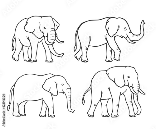 black and white Elephant  vector illustration consisting of three images