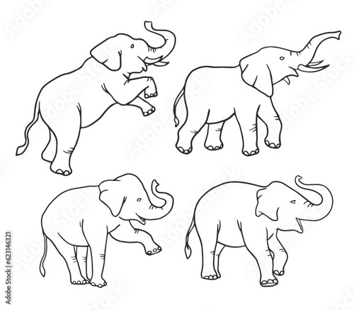 black and white Elephant  vector illustration consisting of three images