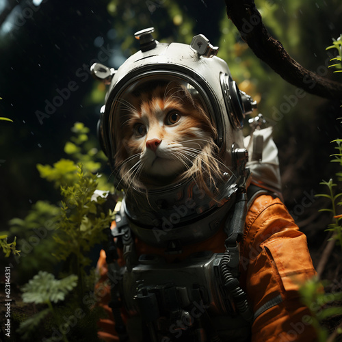Astronaut cat in the forest
