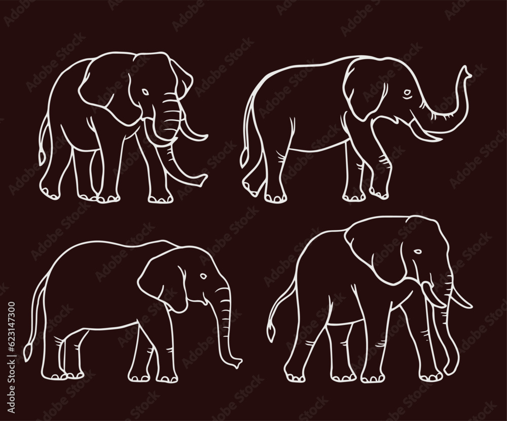 Fototapeta premium Elephant vector illustration with white outline consisting of three images