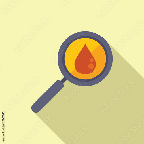 Blood drop magnifier icon flat vector. Positive result. Data kit