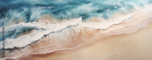 Orange sand near blue clear water beach, travel aerial view, summer panorama wallpaper. Generative Ai.