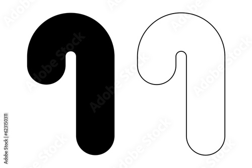 Candy cane cookie shape. Vector cookie cutter design. Christmas black illustration. Die cut, laser cutting. Shape for cutting.