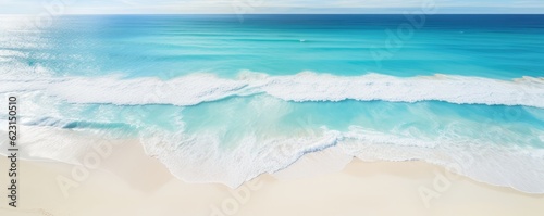 White sand near blue clear water beach, travel destination aerial view, summer panorama wallpaper. Generative Ai.