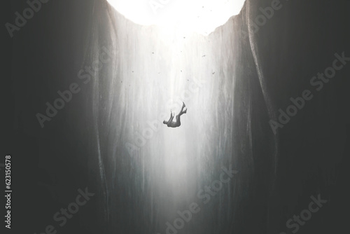 Illustration of man free fall, surreal failure concept