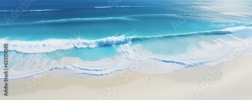 White sand near blue clear water beach  travel destination aerial view  summer panorama wallpaper. Generative Ai.