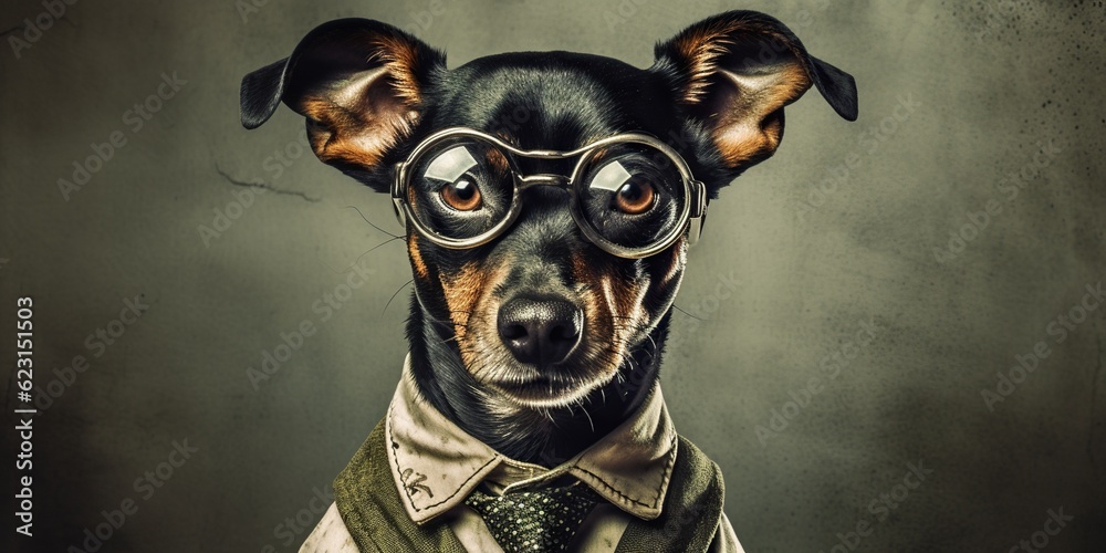 Φωτογραφία Portrait of a clever dog wearing eyeglasses, concept of Animal intelligence, cre