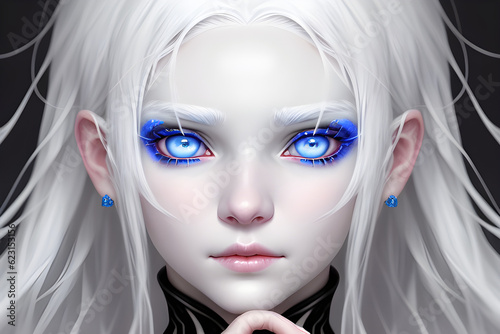 White-skinned, blue-eyed cyber girl.Generative AI