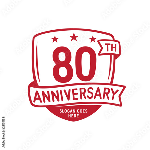 80 years anniversary celebration shield design template. 80th anniversary logo. Vector and illustration.
