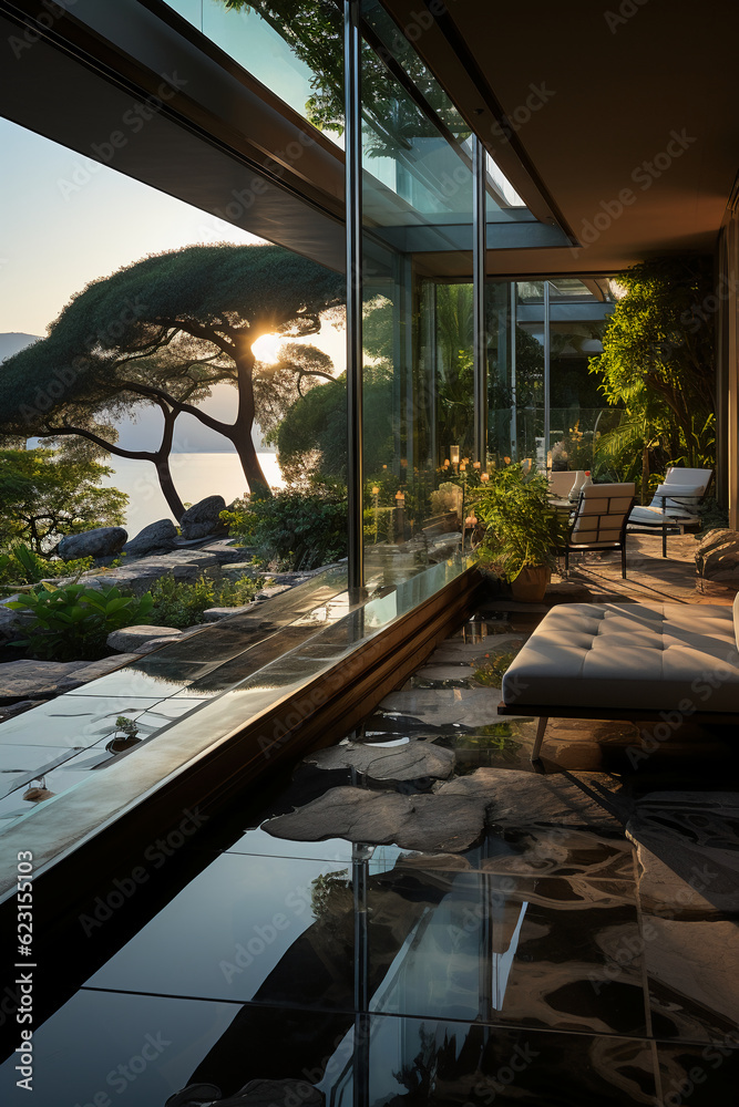 Unique design villa with breathtaking sea views, this contemporary villa captures. AI generative