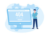 Thinking of a 404 error solution trending concept flat illustration