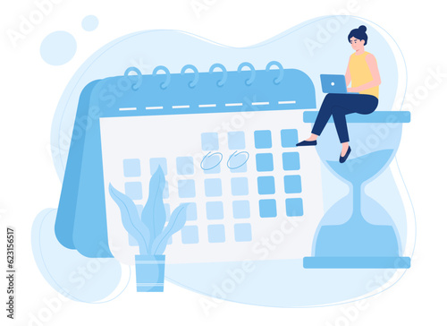 A woman is making a schedule target concept flat illustration