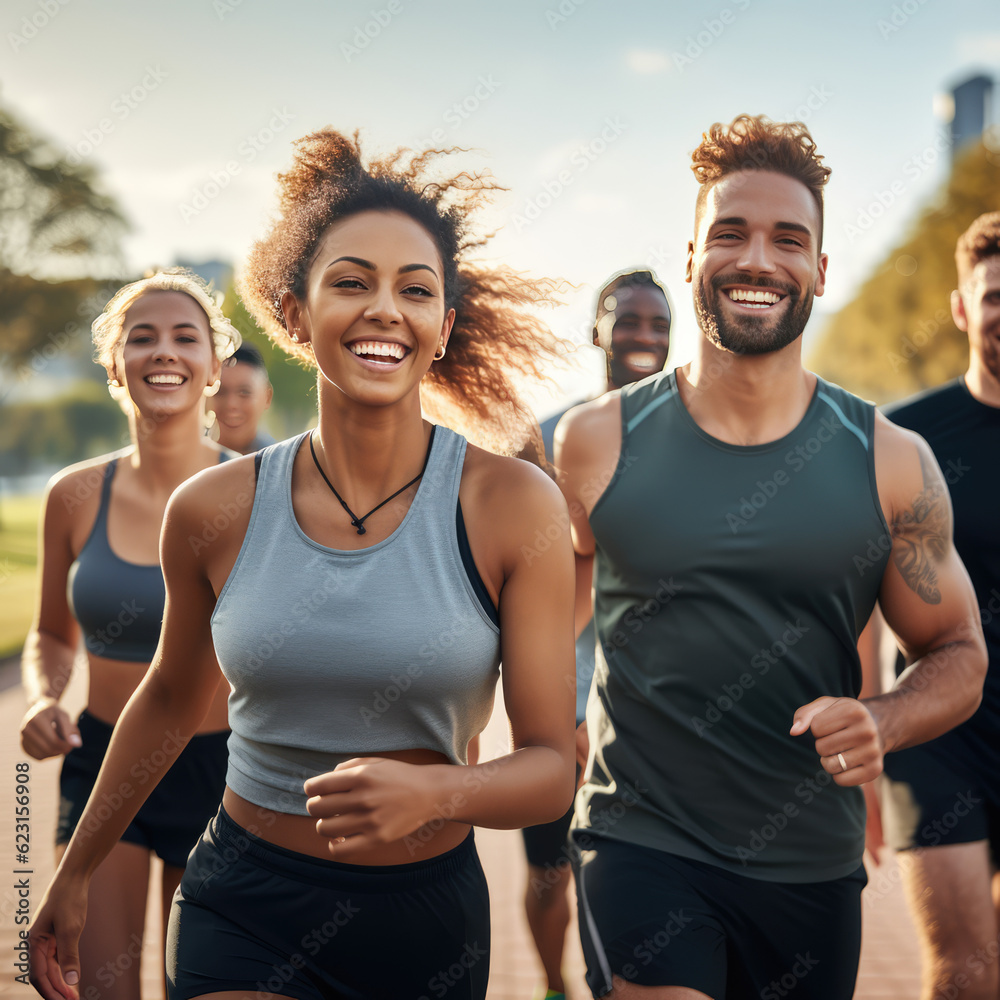 Group of Friends Enjoying a Run Outside Together, Healthy Living, Ultra-High Resolution
