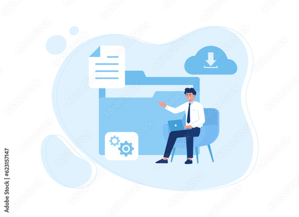 The activity inserts data into a folder trending concept flat illustration