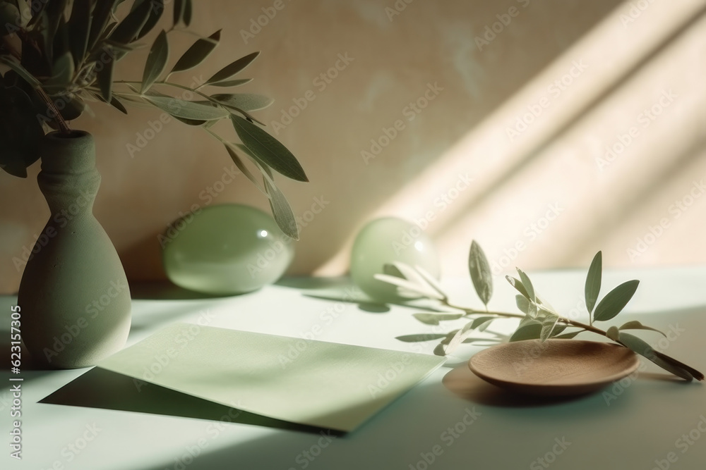 Mockup mailing envelope with free space for text, green plant as decoration in the background. Mockup mailing envelope with free space for text, green plant as decoration in the background.