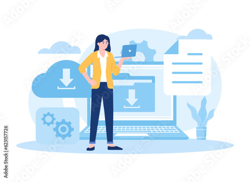 Businessman and data input icon set concept flat illustration