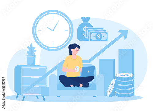 Analyze money growth data concept flat illustration