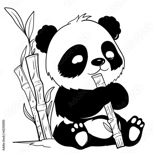 Cute baby panda outline page of coloring book for children black and white Hand painted animal sketches in a simple style addorable tshirt print, label, patch or sticker Vector illustration