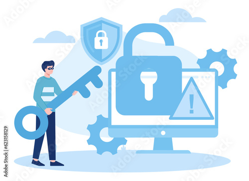 Hackers break into pc data concept flat illustration