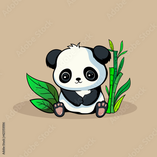 Fototapeta Naklejka Na Ścianę i Meble -  Cute Baby Panda Eat Bamboo Vector Icon Illustration. Panda Mascot Cartoon Character. Animal Icon Concept White Isolated. Flat Cartoon Style Suitable for Web Landing Page, Banner, Flyer, Sticker, Card