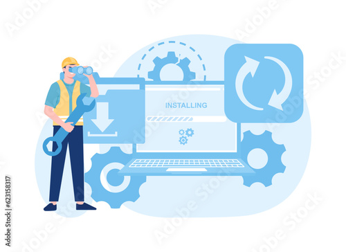 Sync and install software concept flat illustration