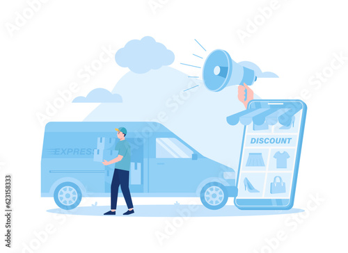 Discount shopping free shipping concept flat illustration